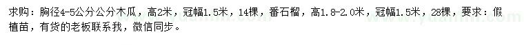 求購(gòu)胸徑4-5公分木瓜、高1.8-2米番石榴