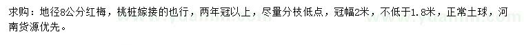 求購(gòu)地徑8公分紅梅