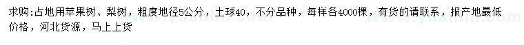 求購地徑5公分蘋果、梨樹