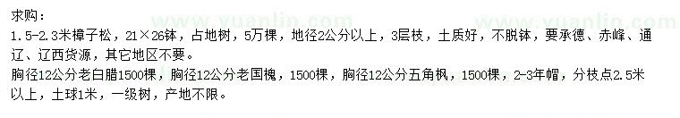 求購(gòu)樟子松、白臘、國(guó)槐等