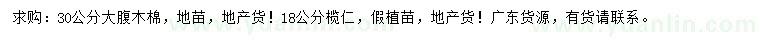 求購18公分欖仁、30公分大腹木棉