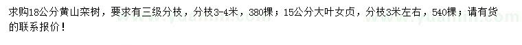 求購(gòu)18公分黃山欒樹(shù)、15公分大葉女貞