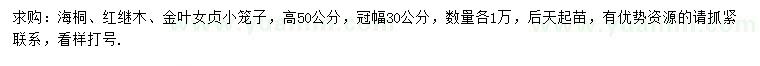 求購海桐、紅繼木、金葉女貞