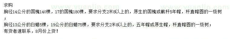 求購(gòu)胸徑14、17公分國(guó)槐、13、19公分白蠟
