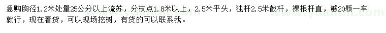 求購(gòu)胸徑1.2米處量25公分以上流蘇