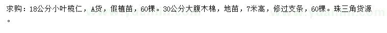 求購18公分小葉欖仁、30公分大腹木棉