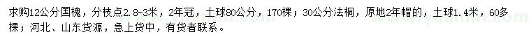 求購12公分國槐、30公分法桐