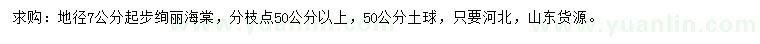 求購(gòu)地徑7公分起步絢麗海棠