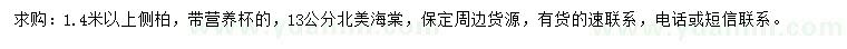 求購1.4米以上側(cè)柏、13公分北美海棠