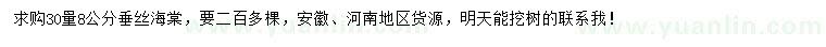 求購30量8公分垂絲海棠