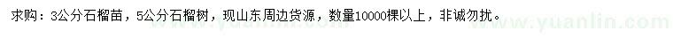 求購3、5公分石榴樹苗