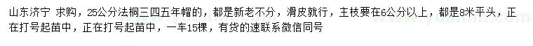 求購25公分法桐