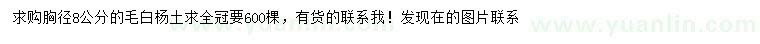 求購胸徑8公分毛白楊