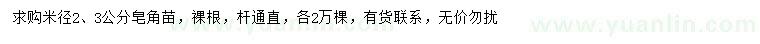 求購米徑2、3公分皂角