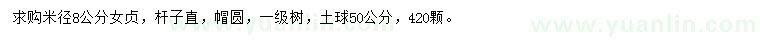求購(gòu)米徑8公分女貞