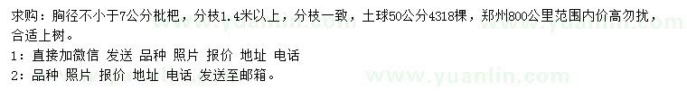 求購胸徑不小于7公分枇杷