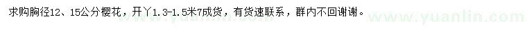 求購胸徑12、15公分櫻花