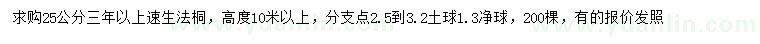求購25公分速生法桐