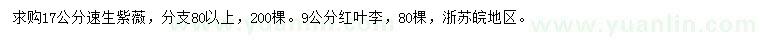 求購17公分速生紫薇、9公分紅葉李