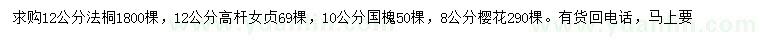 求購(gòu)法桐、高桿女貞、國(guó)槐等