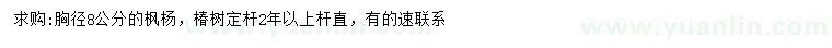 求購胸徑8公分楓楊、椿樹