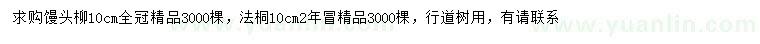 求購10公分饅頭柳、法桐