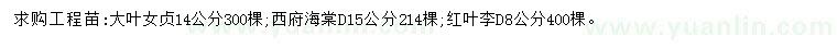 求購(gòu)大葉女貞、西府海棠、紅葉李