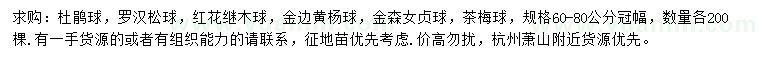 求購杜鵑球、羅漢松球、紅花繼木球等