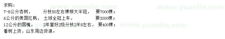 求購杏樹、美國紅楓、國槐