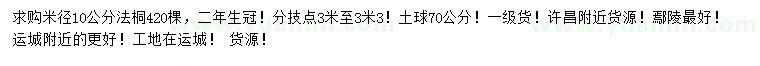 求購米徑10公分法桐