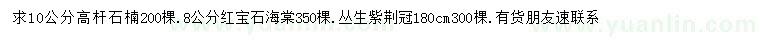 求購高桿石楠、紅寶石海棠、叢生紫荊冠