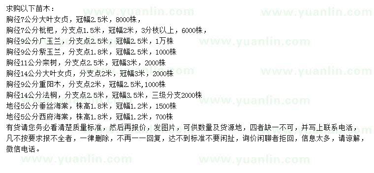 求購(gòu)大葉女貞、枇杷、廣玉蘭等