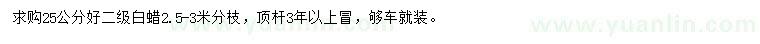 求購(gòu)25公分白蠟