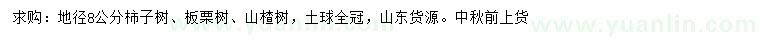 求購柿子樹、板栗樹、山楂樹