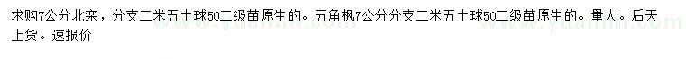 求購7公分北欒、五角楓