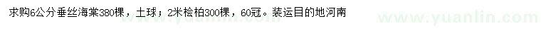 求購6公分垂絲海棠、2米檜柏