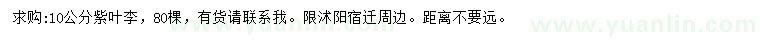 求購10公分紫葉李
