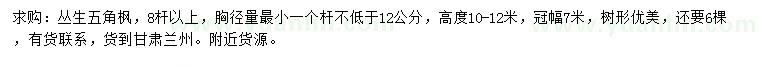 求購高10-12米叢生五角楓