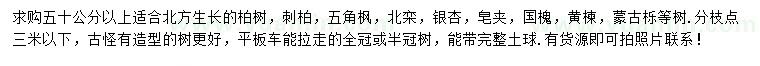 求購刺柏、五角楓、北欒等