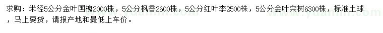 求購金葉國槐、楓香、紅葉李等