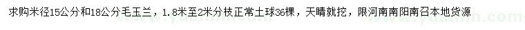 求購米徑15、18公分毛玉蘭