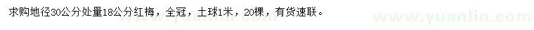 求購地徑30公分處量18公分紅梅