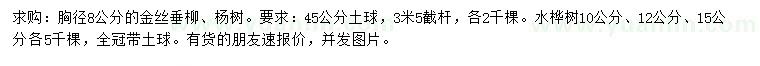 求購(gòu)金絲垂柳、楊樹(shù)、水樺樹(shù)