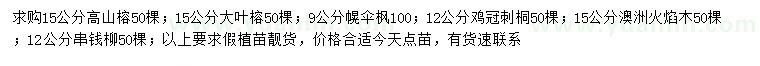求購高山榕、大葉榕、幌傘楓等
