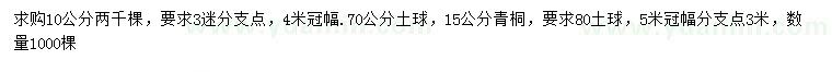 求購10、15公分青桐