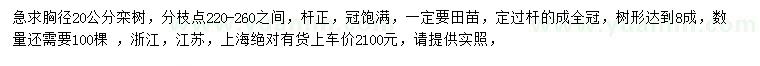 求購胸徑20公分欒樹
