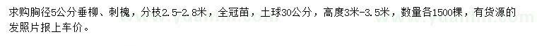 求購胸徑5公分垂柳、刺槐
