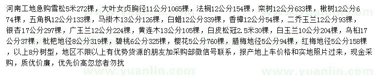 求購(gòu)雪松、大葉女貞、法桐等