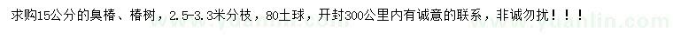 求購15公分臭椿、椿樹