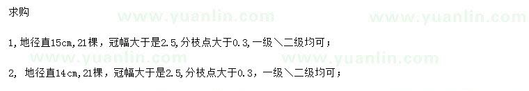 求購地徑14、15公分白皮松